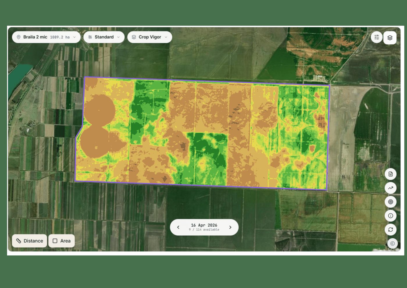 AGROGIS crop-vigour map of farm fields from satellite imagery