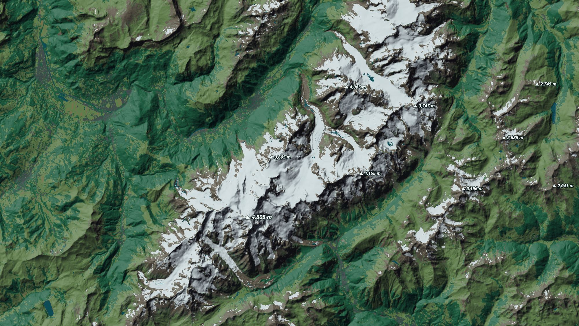 Relief map of Mont Blanc made with Cartolytic Studio