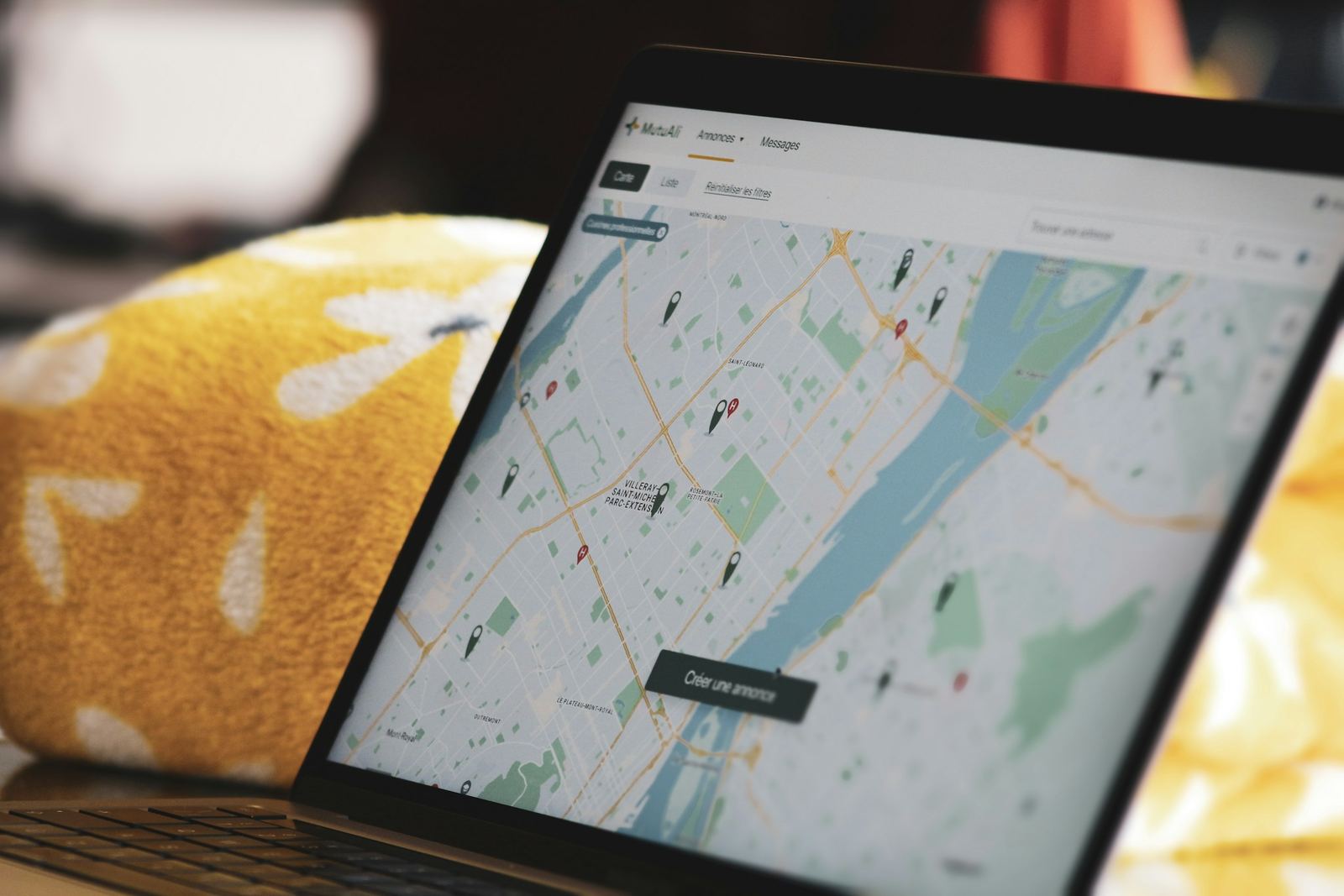 A web map with points of interest open on a laptop