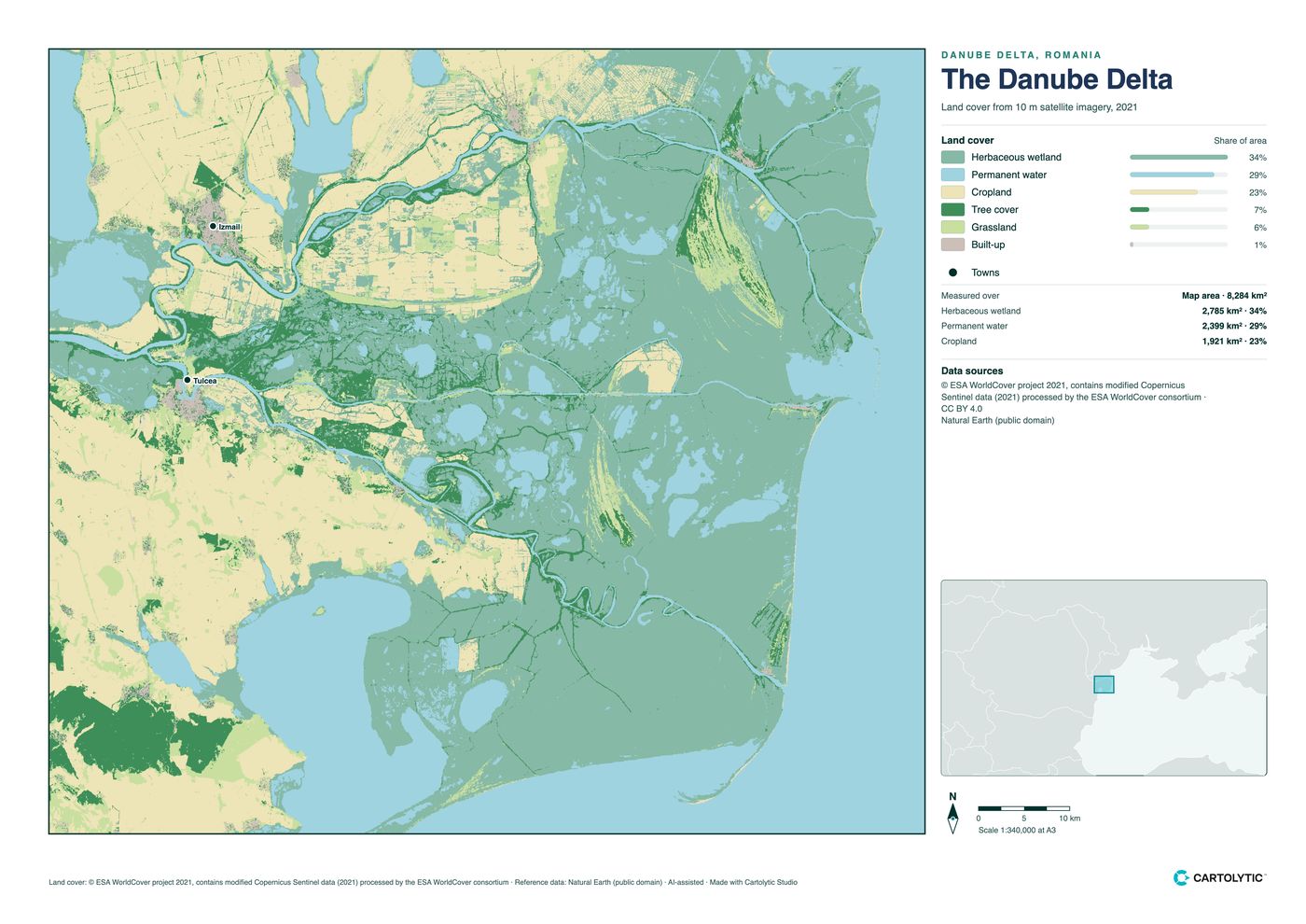 Map of the Danube Delta made with Cartolytic Studio
